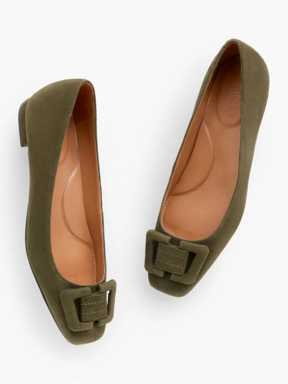 Talbots Sutton Suede Buckle Flats Size 8 Deep Moss Green Square Toe